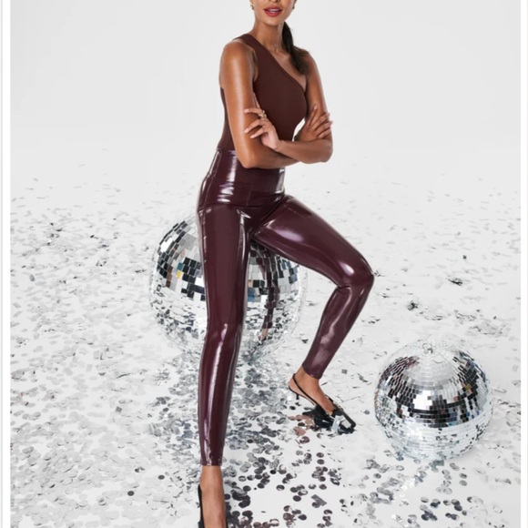 SPANX maroon shiny leggings - Picture 3 of 6